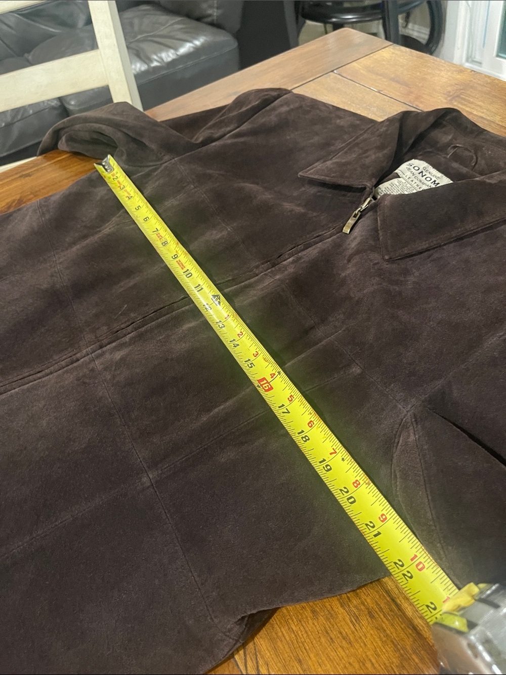 Vintage Genuine Sonoma Jean Co Dark Chocolate Brown Suede Leather Zip Jacket XL - Picture 10 of 13